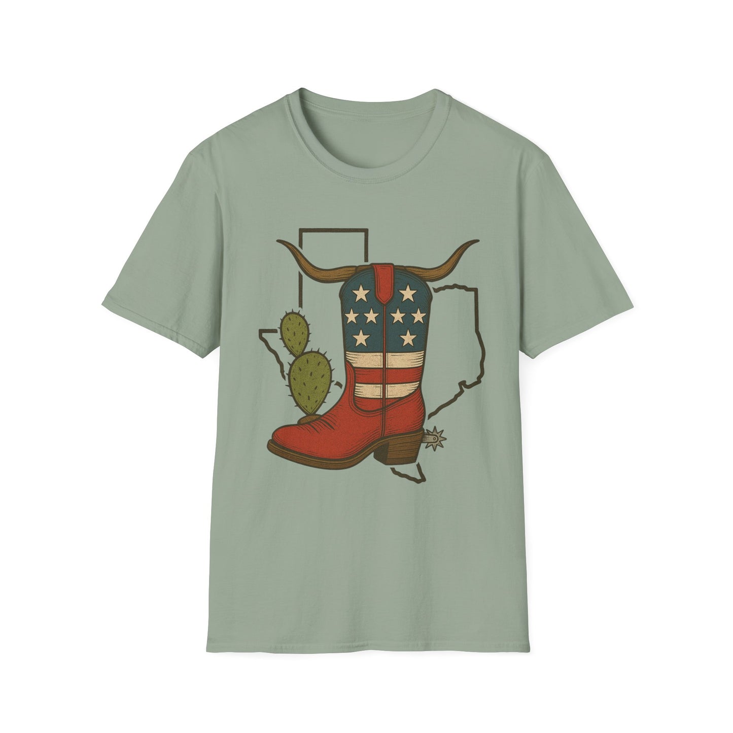 Texas Western Cowboy Boot T-Shirt — American Pride Longhorn Design